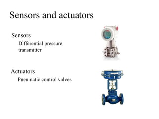 Sensors and actuators
Sensors
Differential pressure
transmitter
Actuators
Pneumatic control valves
 