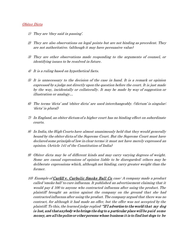 Ratio decidendi, Obiter Dicta and Stare Decisis PDF