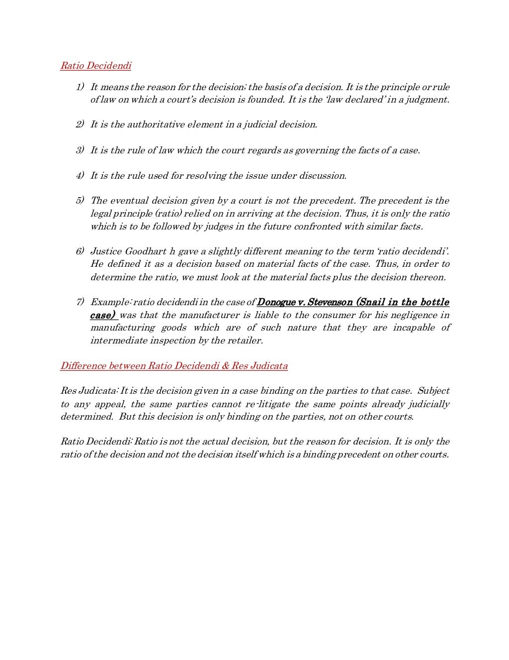 Ratio decidendi, Obiter Dicta and Stare Decisis