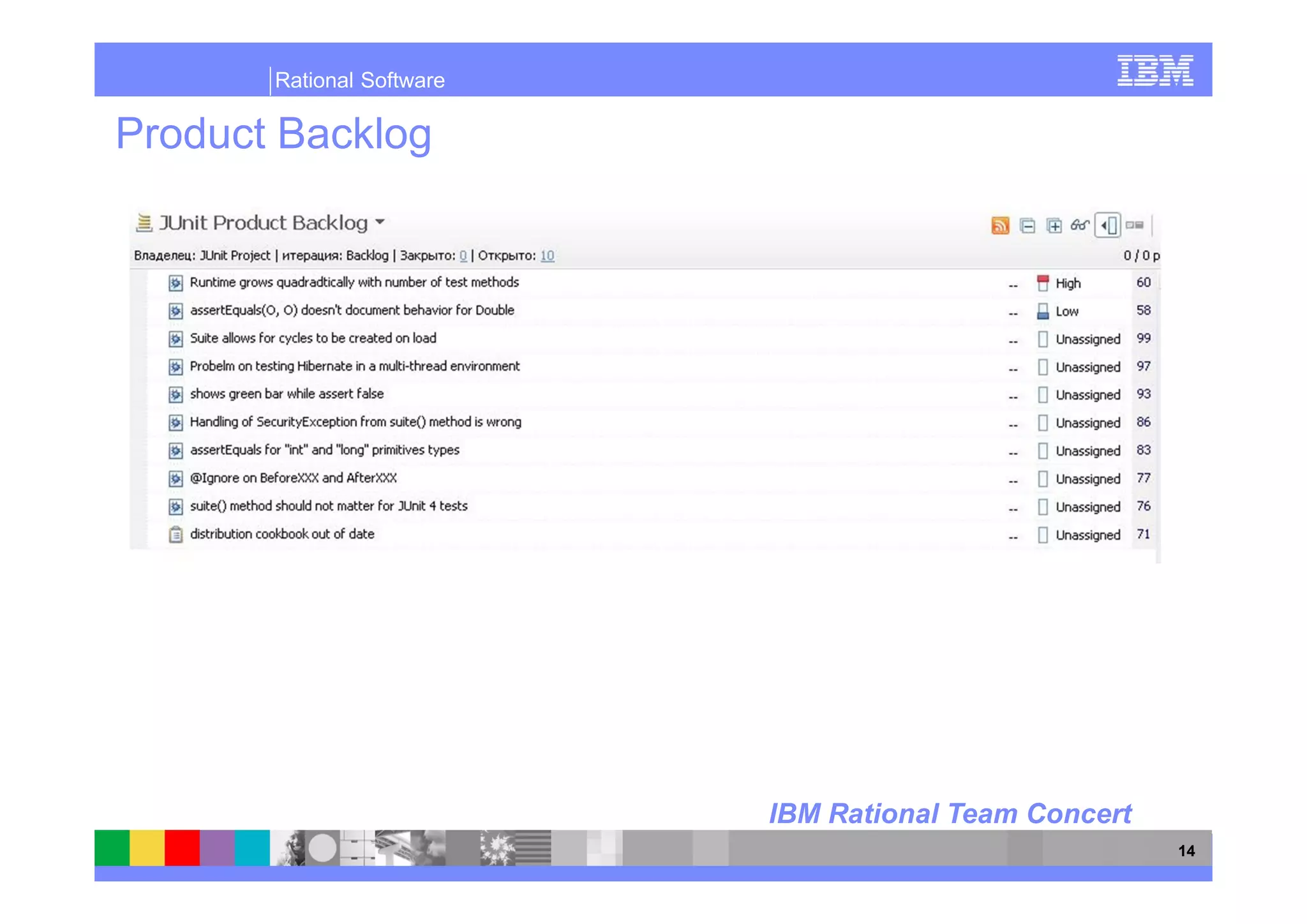 Rational Software

Product Backlog




                           IBM Rational Team Concert
                                                       14
 