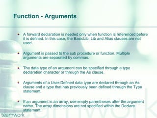 Function - Arguments <ul><li>A forward declaration is needed only when function is referenced before it is defined. In thi...