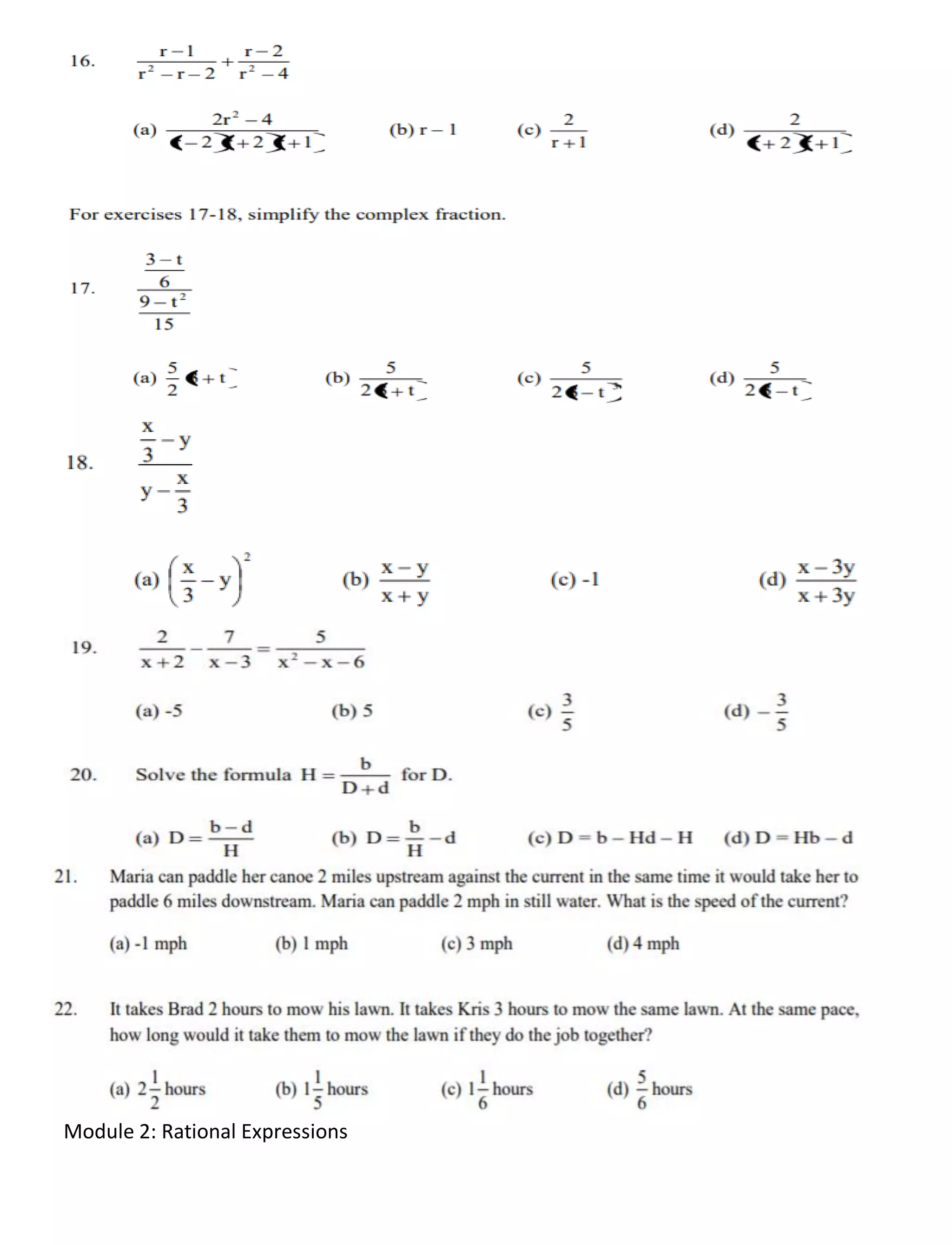 Module 2: Rational Expressions
 