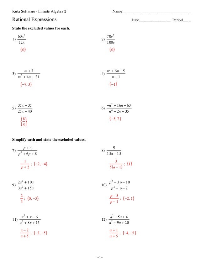 Simplifying Rational Expressions Worksheet Answers