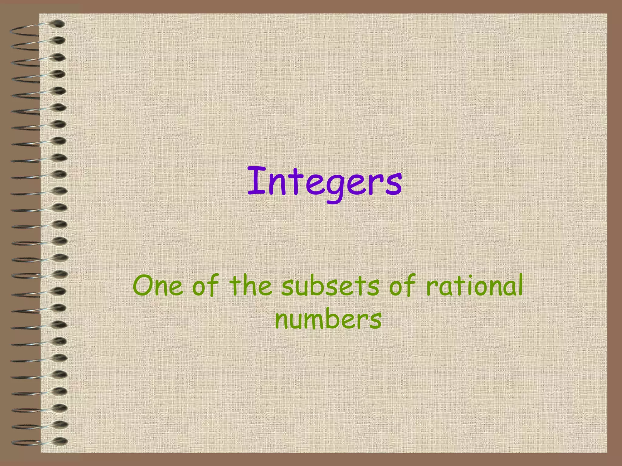Integers
One of the subsets of rational
numbers
 