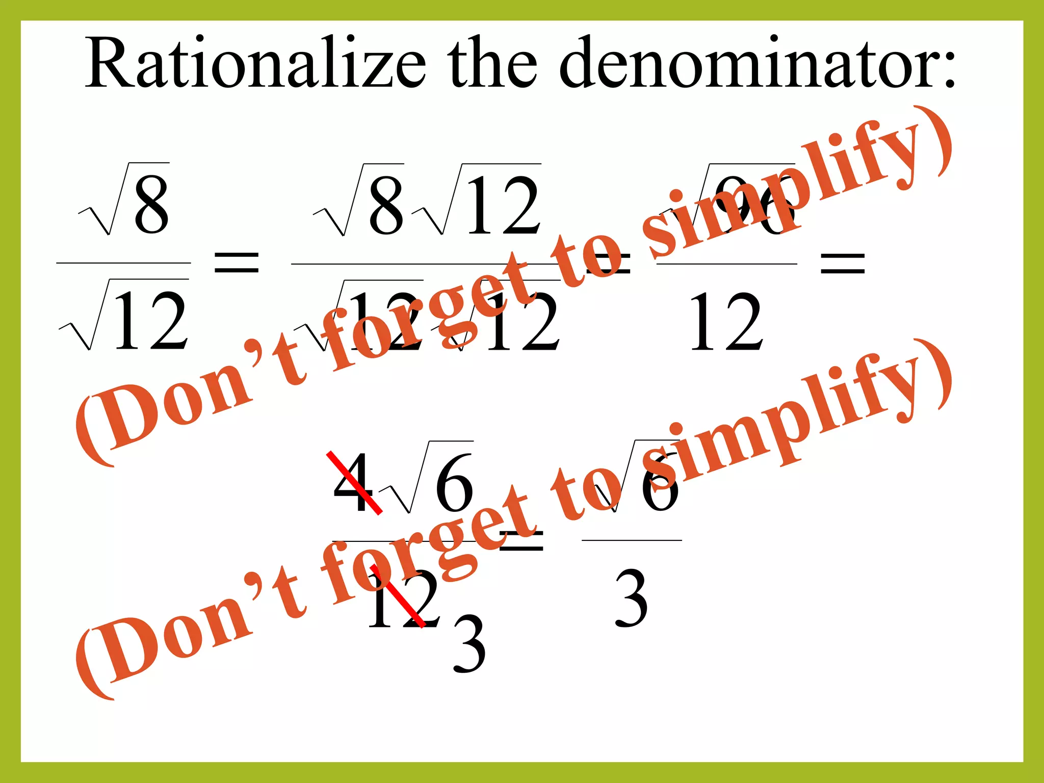 Rationalizing the Denominator of a Radical Expression | PPT