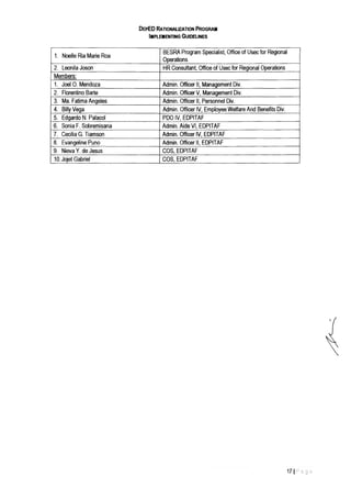 Rationalization plan