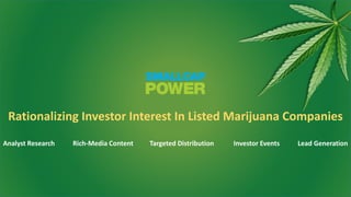 Rationalizing Investor Interest In Listed Marijuana Companies
Analyst Research Rich-Media Content Targeted Distribution Investor Events Lead Generation
 