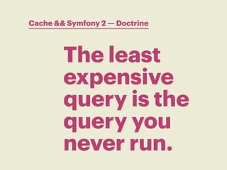 Cache && Symfony 2 — Doctrine



        The least
        expensive
        query is the
        query you
        never ...