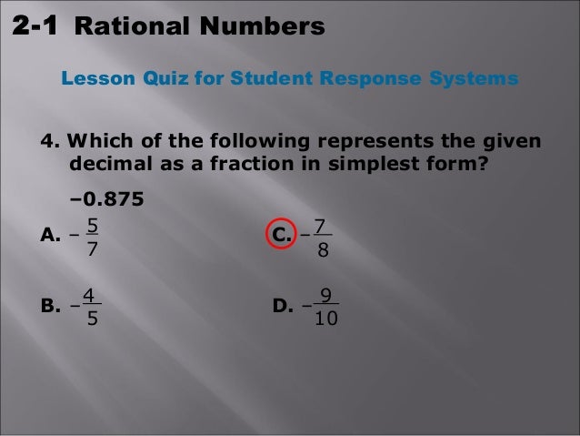 rational numbers 0 875 as a fraction in simplest form
