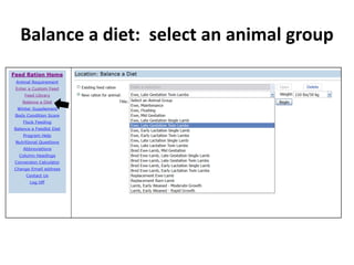 Balance a diet: select an animal group

 
