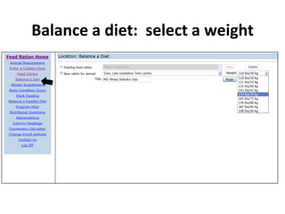 Balance a diet: select a weight

 