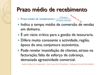 Rotação do inventárioRotação do inventário=360Dias em inventárioIndica quantas vezes num ano se roda o inventário.Tanto este como o anterior são rácios que indicam a eficiência na gestão de inventários.Quanto mais elevada a rotação – ou menor o número de dias em inventário – mais eficiente a gestão e melhor a posição de tesouraria. Não expresso em %STOCK TURNOVER