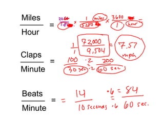 Miles
         =
Hour

Claps
         =
Minute


Beats
         =
Minute
 
