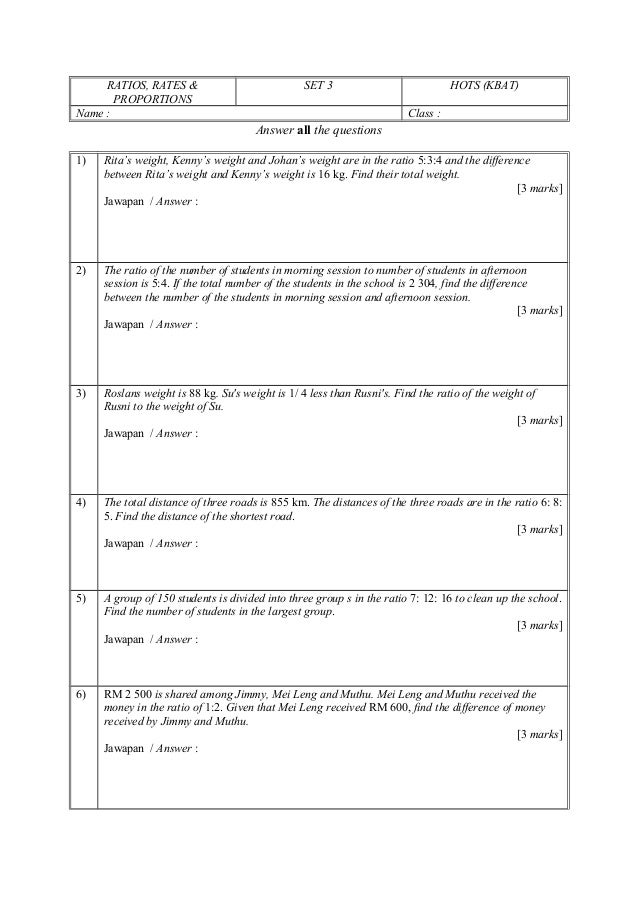 Ratios, Rates and Proportions