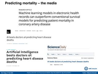 Den Haag, 21 Feb 2022 Twitter: @MaartenvSmeden
Predicting mortality – the media
PlosOne, 2018, DOI: 10.1371/journal.pone.0202344; https://bit.ly/2Q6H41R; https://bit.ly/2m3RLrn
 