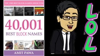 THE VERY BEST BLOCK-NAMING BOOK EVER
BLOCK
AMIT PAWA
P. A. W. A Block
Posterior
Abdominal
Wall
Analgesia
Featuring…
 