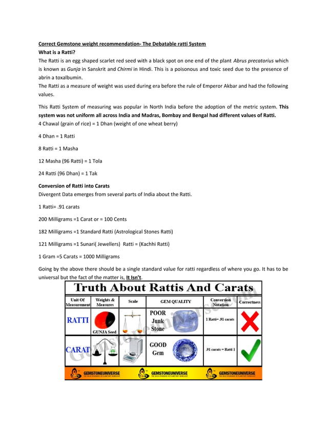 Ratti carat conversion |Gemstoneuniverse | Natural gemstones | PDF ...