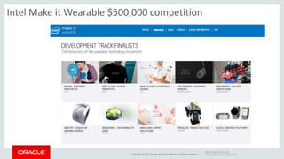 Intel Make it Wearable $500,000 competition 
Copyright © 2014, Oracle and/or its affiliates. All rights reserved. | 
https://makeit.intel.com/ 
https://makeit.intel.com/finalists 
 