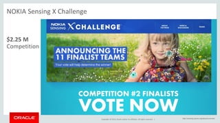 Copyright © 2014, Oracle and/or its affiliates. All rights reserved. | 
NOKIA Sensing X Challenge 
$2.25 M 
Competition 
http://sensing.xprize.org/about/overview 
 