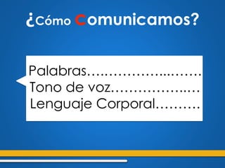 Claves para comunicar
• Tener claro el mensaje a transmitir
• Crear empatía con tu interlocutor
• Utilizar un lenguaje apropiado
• Buscar el canal de Comunicación más
efectivo
• Transmitir el mensaje lo más claro y
breve posible
 