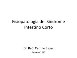 Fisiopatología del Síndrome
Intestino Corto
Dr. Raúl Carrillo Esper
Febrero 2017
 