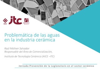Jornada Prevención de la Legionelosis en el sector cerámico
Problemática de las aguas
en la industria cerámica
Raúl Moliner Salvador
Responsable del Área de Comercialización,
Instituto de Tecnología Cerámica (AICE –ITC)
 