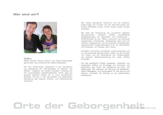 Wer sind wir?

                                                                 Der stetig wachsende Zuspruch und die positiven
                                                                 Erfahrungen der Kunden mit den Raumwirkungen der
                                                                 DrNice Bildwelten haben immer wieder diesen Ansatz
                                                                 bestätigt.

                                                                 Mit Hilfe der Anwendung von innovativen digitalen
                                                                 Drucktechniken     realisiert  DrNice     wandfüllende
                                                                 Bildgestaltungen für Geschäfts- und Privaträume –
                                                                 Wohlfühloasen an der Wand, produziert als individuell
                                                                 angefertigte, hochwertige Vliestapeten oder auch auf
                                                                 anderen ausgesuchten, auf die speziellen Anwendungen
                                                                 abgestimmten Trägermaterialien (z.B. für Oberflächen
                                                                 von Einbauten, für Fenster oder Türen).

                                                                 Da Bilder und Farben unmittelbar zusammenwirken und
                                                                 ein harmonisches Ganzes bilden sollten, ist der Einsatz
                                                                 von Farbe und die Entwicklung von Farbkonzepten
                                                                 die logische Weiterentwicklung bei vielen DrNice
     DrNice                                                      Projekten.
     2003 starten Simone Schulz und André Kazenwadel
     gemeinsam das Unternehmen DrNice Bildwelten.                Auf das speziﬁsche Projekt angepasst, entwickelt und
                                                                 präsentiert DrNice auf Grundlage von Grundriss und
     Auf ihre Erfahrungen aufbauend in der Konzeption            Raumfotos eine Vision der Gestaltung als Farb- und
     und Gestaltung von Themenwelten für Marken und              Bildkonzept. Wir betreuen die Planung und Realisation,
     Medien, reagieren die beiden Künstler frühzeitig auf        liefern Bildtapeten und Farbangaben für die Räume und
     den neuerwachten gesellschaftlichen Trend: weg von          Flächen, vermitteln die Planung an die ausführenden
     grossen globalen Labels hin zu einer persönlichen           Handwerker.
     Identität, die sich in der individuellen und selektierten
     Gestaltung des eigenen Arbeits- und Lebensraumes
     ausdrückt.




Orte der Geborgenheit                                                                                               DrNice – Lebenswelten&Konzepte
 