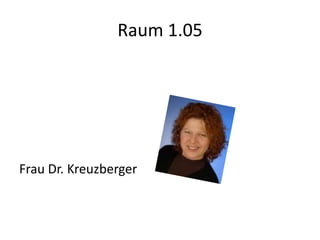 Raum 1.05




Frau Dr. Kreuzberger
 