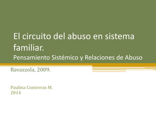El circuito del abuso en sistema 
familiar. 
Pensamiento Sistémico y Relaciones de Abuso 
Ravazzola, 2009. 
Paulina Contreras M. 
2014 
 