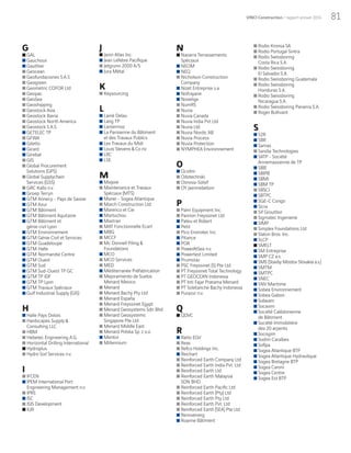 81VINCI Construction / rapport annuel 2014
G
GAL
Gauchoux
Gauthier
Geocean
Geofundaciones S.A.S
Geogreen
Geometric COFOR Ltd
Geopac
GeoSea
Geoshipping
Geostock Asia
Geostock Iberia
Geostock North America
Geostock S.A.S.
GETELEC TP
GFWA
Giletto
Girard
Girebat
GIS
Global Procurement
Solutions (GPS)
Global Supplychain
Services (GSS)
GRC Kallo n.v.
Groep Terryn
GTM Annecy - Pays de Savoie
GTM Azur
GTM Bâtiment
GTM Bâtiment Aquitaine
GTM Bâtiment et
génie civil Lyon
GTM Environnement
GTM Génie Civil et Services
GTM Guadeloupe
GTM Halle
GTM Normandie Centre
GTM Ouest
GTM Sud
GTM Sud-Ouest TP GC
GTM TP IDF
GTM TP Lyon
GTM Travaux Spéciaux
Gulf Industrial Supply (GIS)
H
Halle Pays Dolois
Hardscapes Supply &
Consulting LLC
HBM
Hebetec Engineering A.G.
Horizontal Drilling International
Hydroplus
Hydro Soil Services n.v.
I
IFCEN
IPEM International Port
Engineering Management n.v.
IPRS
ISC
ISIS Development
IUR
J
Janin Atlas Inc.
Jean Lefebre Pacifique
Jetgrunn 2000 A/S
Jura Métal
K
Keysourcing
L
Lainé Delau
Lang TP
Lantermoz
La Parisienne du Bâtiment
et des Travaux Publics
Les Travaux du Midi
Louis Stevens & Co nv
LRC
LSE
M
Maijoie
Maintenance et Travaux
Spéciaux (MTS)
Manei - Sogea Atlantique
March Construction Ltd
Marenco et Cie
Martuchou
Mastran
MAT Fonctionnelle Ecart
MBG
MCCF
Mc Donnell Piling &
Foundations
MCO
MCO Services
MED
Méditerranée Préfabrication
Mejoramiento de Suelos
Menard Mexico
Menard
Menard Bachy Pty Ltd
Menard España
Menard Freyssinet Egypt
Menard Geosystems Sdn Bhd
Menard Geosystems
Singapore Pte Ltd
Menard Middle East
Menard Polska Sp. z o.o.
Mentor
Millennium
N
Navarra Terrassements
Spéciaux
NEOM
NEQ
Nicholson Construction
Company
Nizet Entreprise s.a.
Nofrayane
Novelige
NumRS
Nuvia
Nuvia Canada
Nuvia India Pvt Ltd
Nuvia Ltd
Nuvia Nordic AB
Nuvia Process
Nuvia Protection
NYMPHEA Environnement
O
Ocidim
Odotechniki
Osnova-Solsif
OY Jaennebetoni
P
Palm Equipment Inc.
Pannon Freyssinet Ltd
Pateu et Robert
Petit
Pico Envirotec Inc.
Pitance
POA
PowerAtSea n.v.
Powertest Limited
Prumstav
PSC Freyssinet (S) Pte Ltd
PT Freyssinet Total Technology
PT GEOCEAN Indonesia
PT Inti Fajar Pratama Menard
PT Soletanche Bachy Indonesia
Purazur n.v.
Q
QDVC
R
Ratto EGV
Reas
Refco Holdings Inc.
Reichart
Reinforced Earth Company Ltd
Reinforced Earth India Pvt. Ltd
Reinforced Earth Ltd
Reinforced Earth Malaysia
SDN BHD
Reinforced Earth Pacific Ltd
Reinforced Earth (Pty) Ltd
Reinforced Earth Pty Ltd
Reinforced Earth Pvt. Ltd
Reinforced Earth (SEA) Pte Ltd
Renovenerg
Roanne Bâtiment
Rodio Kronsa SA
Rodio Portugal Sintra
Rodio Swissboring
Costa Rica S.A.
Rodio Swissboring
El Salvador S.A.
Rodio Swissboring Guatemala
Rodio Swissboring
Honduras S.A.
Rodio Swissboring
Nicaragua S.A.
Rodio Swissboring Panama S.A.
Roger Bullivant
S
S2R
SBR
Samas
Sandia Technologies
SATP - Société
Annemassienne de TP
SBIE
SBIPB
SBMI
SBM TP
SBSCI
SBTPC
SGE-C Congo
Sicra
Sif Groutbor
Sigmatec Ingenierie
SIMP
Simplex Foundations Ltd
Slaton Bros. Inc.
SLCP
SMELT
SM Entreprise
SMP CZ a.s.
SMS (Stavby Mostov Slovakia a.s.)
SMTM
SMTPC
SNEC
SNV Maritime
Sobea Environnement
Sobea Gabon
Sobeam
Socavim
Société Calédonienne
de Bâtiment
Société Immobilière
des 20 arpents
Socogim
Sodim Caraïbes
Sofipa
Sogea Atlantique BTP
Sogea Atlantique Hydraulique
Sogea Bretagne BTP
Sogea Caroni
Sogea Centre
Sogea Est BTP
 