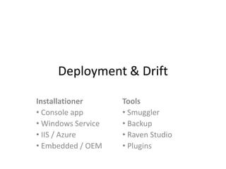 Deployment & Drift<br />Installationer<br /><ul><li>Console app