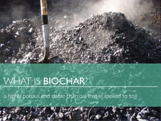 WHAT IS BIOCHAR?
a highly porous and stable charcoal that is applied to soil
 