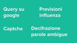 Query su
google
Previsioni
influenza
Captcha Decifrazione
parole ambigue
 