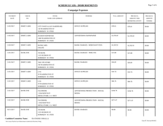 SCHEDULE 1(D) - DISBURSEMENTS
Campaign Expenses
PAYMENT CHECK PAYEE PRO-RATA
DATE NO. AMOUNT THISNAME AND ADDRESS
PURPOSE FULL AMOUNT PRO-RATA
AMOUNT
REPORTING ENTITY OTHERS
Page 3 of 6
11/03/2017 DEBIT CARD CITY PAINT & ACE HARDWARE
130 WASHINGTON ST
HOBOKEN NJ 07030
OFFICE SUPPLIES $70.41$70.41 $0.00
11/03/2017 DEBIT CARD HUDSON REPORTER
1400 WASHINGTON ST
HOBOKEN NJ 07030
ADVERTISING-NEWSPAPER $1,978.85$1,978.85 $0.00
11/02/2017 DEBIT CARD BANKCARD
ONLINE
BANK CHARGES - MERCHANT FEES $3,392.91$3,392.91 $0.00
11/01/2017 BANK D/M TD BANK
1325 HUDSON ST
HOBOKEN NJ 07030
BANK CHARGES - WIRE FEE $15.00$15.00 $0.00
11/01/2017 DEBIT CARD THE UPS STORE
330 WASHINGTON ST
HOBOKEN NJ 07030
BANK CHARGES $26.05$26.05 $0.00
11/01/2017 DEBIT CARD CVS
59 WASHINGTON ST
HOBOKEN NJ 07030
OFFICE SUPPLIES $34.74$34.74 $0.00
11/01/2017 DEBIT CARD CVS
59 WASHINGTON ST
HOBOKEN NJ 07030
OFFICE SUPPLIES $86.76$86.76 $0.00
11/01/2017 BANK D/M FACEBOOK
1 HACKER WAY
MENLO PARK CA 94025
ADVERTISING PRODUCTION - SOCIAL
MEDIA
$106.78$106.78 $0.00
11/01/2017 BANK D/M FACEBOOK
1 HACKER WAY
MENLO PARK CA 94025
ADVERTISING PRODUCTION - SOCIAL
MEDIA
$271.47$271.47 $0.00
10/31/2017 BANK D/M TD BANK
1325 HUDSON ST
HOBOKEN NJ 07030
BANK CHARGES $8.00$8.00 $0.00
New Jersey Election Law Enforcement Commission Electronic Filing.
Candidate/Committee Name: RAVINDER S BHALLA
Form R-1 Revised 09/2016
 
