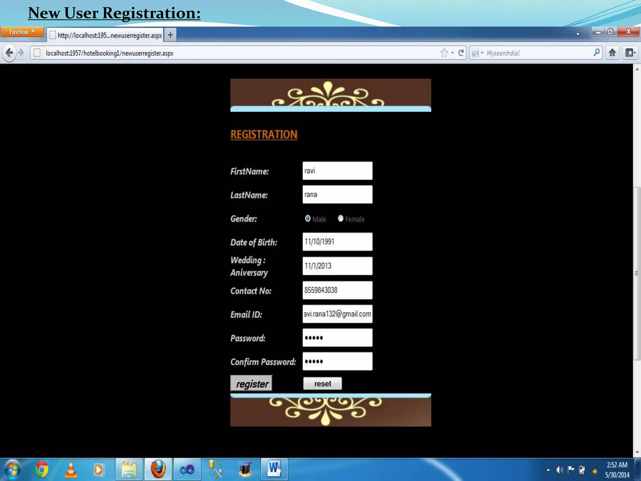 New User Registration:
 