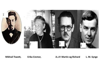 Mikhail Tswett, Erika Cremer, A.J.P. Martin og Richard L. M. Synge
 