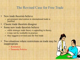 a justification for temporary trade restrictions under the WTOthis argument has been criticized because useless it makes the industry more efficientProtection Foster the development of inefficient industriesLittle hope of ever competing in the world market.Given efficient global capital market, the only industries that require government protections areThe ones that are not worthwhile.