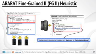 R. Farahani: Unveiling the Potential of the Edge-Cloud Continuum … | RAW Workshop | Limassol, Cyprus | 28.08.2023
ARARAT Fine-Grained II (FG II) Heuristic
The bandwidth allocation is modeled as a “Fairness LP Optimization Model”
37
 