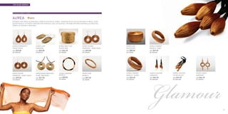 eco-glam jewerly                                                                                                                                                                                eco-glam jewelry



     ECO-GLAM JEWELRY—aurea



     aurea
     DESIGNER, FAIR TRADE, GOLDEN GRASS JEWELRY SUPPLIED BY “AUREA.” HANDCRAFTED BY SKILLED ARTISANS OF BRAZIL USING
     GOLDEN GRASS IN ITS PUREST FORM, WITH NO CHEMICALS, DYES, OR COATINGS. THIS RARE AND NOBLE MATERIAL IS A BEAUTIFUL
     EXAMPLE OF NATURE’S TREASURES.




     AUREA DEWDROPS—                AUREA leaf                    aurea mini leaf                aurea round              aurea zen          aurea carmen
     SHINE FINISH                   earrings                      Bijoux box                     earrings— raw finish     bijoux box         bangle—raw
     Price :   $39.00               Price :   $39.00              Price :   $34.95               Price :   $39.00         Price :   $85.00   Price :   $49.50
     SKU : dcbrmcfnm                SKU :aurealfer                SKU : aureabbm                 SKU : aurearoer          SKU : aureabbz     SKU : aureacarr




                                                                                                                                                  Glamour
     aurea round                    aurea round necklace—         aurea savanna                  aurea vine               aurea carmen       aurea cascade      aurea cascade      aurea chain
     earrings—sHine finish          shine / Raw finish            bangle                         bangle                   bangle—shine       earrings           tie necklace       earrings
     Price :   $39.00               Price :   $31.50              Price :   $25.00               Price :   $31.95         Price :   $49.50   Price :   $44.95   Price :   $74.95   Price :   $44.95
     SKU : aurearoes                SKU : aurearons               SKU : aureasav                 SKU : aureavnb           SKU : aureacars    SKU : aureacaser   SKU : aureacasnk   SKU : aureacher




84                                                                                                                                                                                                                  85
 