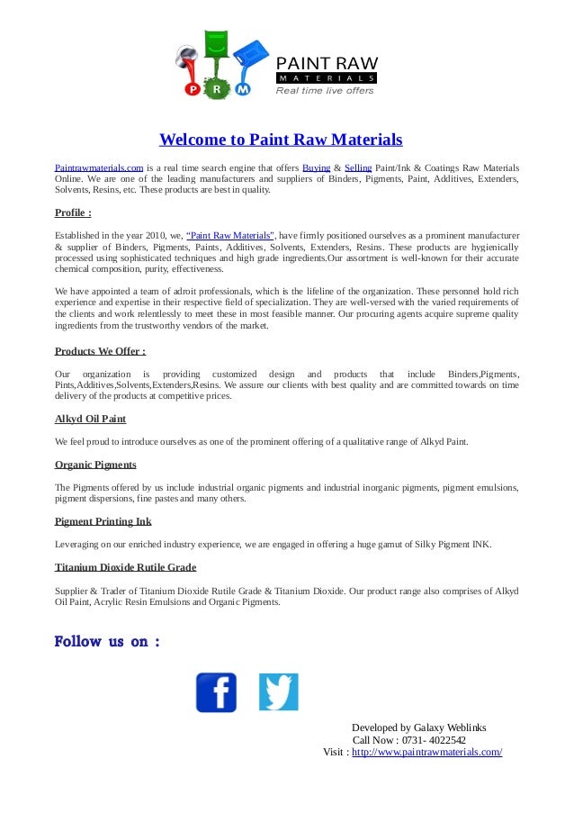 Raw materials for paints