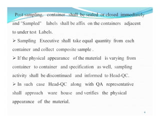 presentation of sampling , testing ,release and rejection of Raw ...