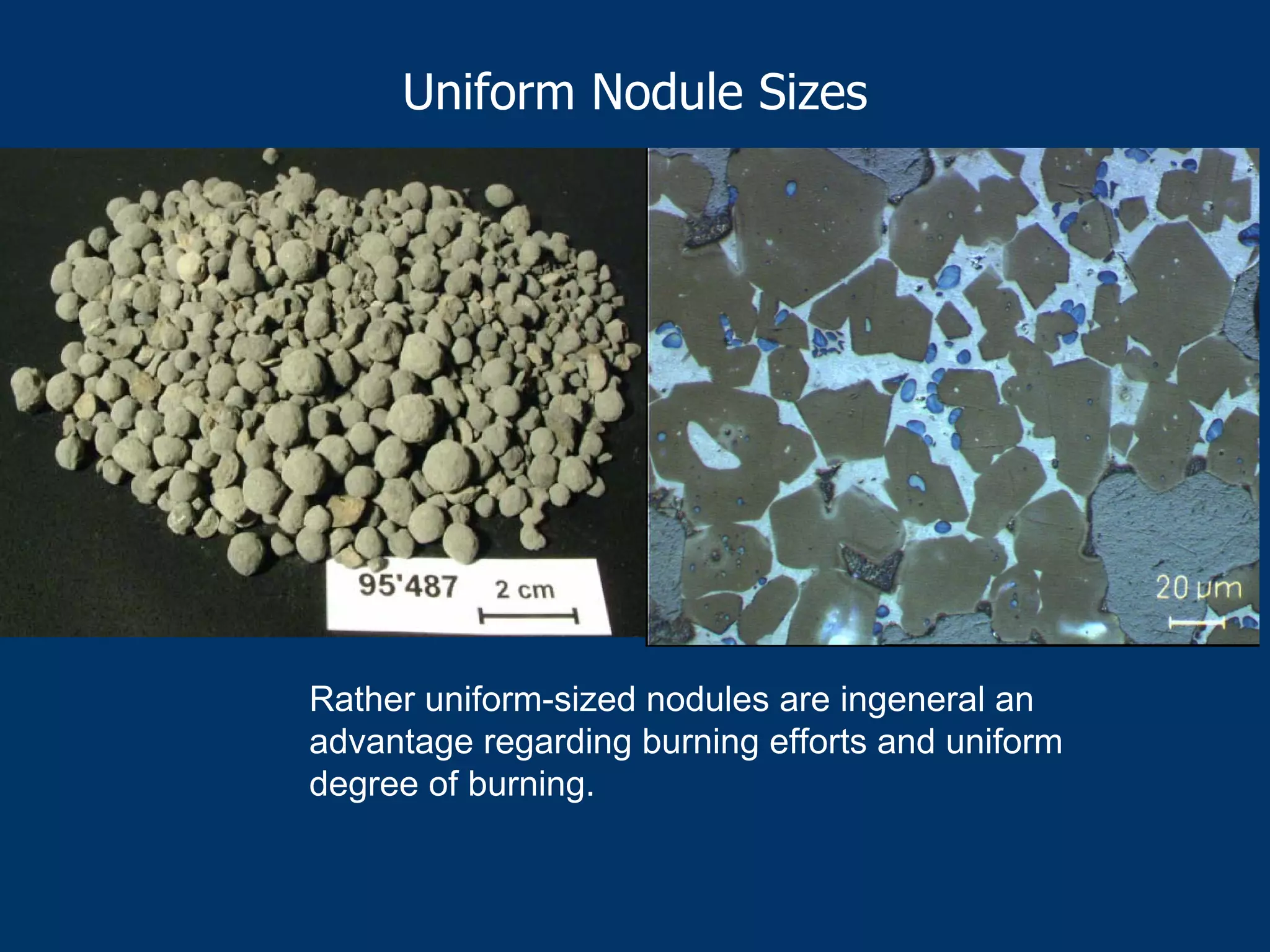 Uniform Nodule Sizes
Rather uniform-sized nodules are ingeneral an
advantage regarding burning efforts and uniform
degree of burning.
 