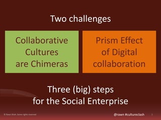 Two challenges 
Collaborative 
Cultures 
are Chimeras 
© Rawn Shah. Some rights reserved 
Prism Effect 
of Digital 
collab...
