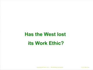 Has the West lost
 its Work Ethic?



    Social Business Forum 2012 -- http://slideshare.net/rawnshah   © 2012 Rawn Shah
 