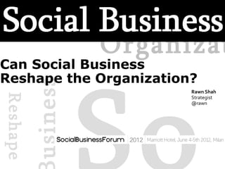 Organizat



                    So
Can Social Business
Reshape the Organization?
          usiness
                          Rawn Shah
Reshape




                          Strategist
                          @rawn




                            © 2012 Rawn Shah
 