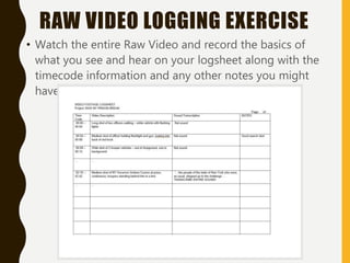 COMM 106 RAW VIDEO LOGGING EXERCISE | PPTX