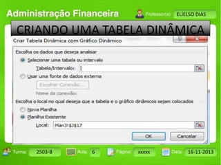 Turma: 2503-B Aula: 10 Pág: 10 a 17 Data: 18-jan-12 
2503-B 6 xxxxx 16-11-2013 
Instrutor: Ricardo Paladini Matos 
ELIELSO DIAS 
CRIANDO UMA TABELA DINÂMICA 
 