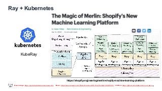 Recordings: https://youtube.datascienceonaws.com Book: https://www.amazon.com/Data-Science-AWS-End-End/dp/1492079391/ GitHub: https://github.com/data-science-on-aws/
Ray + Kubernetes
36
KubeRay
https://shopify.engineering/merlin-shopify-machine-learning-platform
 