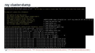 Recordings: https://youtube.datascienceonaws.com Book: https://www.amazon.com/Data-Science-AWS-End-End/dp/1492079391/ GitHub: https://github.com/data-science-on-aws/
ray cluster-dump
9
 