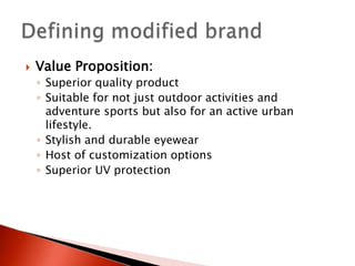 AttributesTop quality materials such as gripping polymer with a metallic skeletonSoft feel materials prevent scratching and damage to skinInterchangeable lenses and sidebarsHigh quality UV protective lensesRange of colors , Finish - glossy or matteAerodynamic shape to minimize wind resistanceProtective silicon coating on surface for all-weather durability and stain-scratch resistanceDefining modified brand